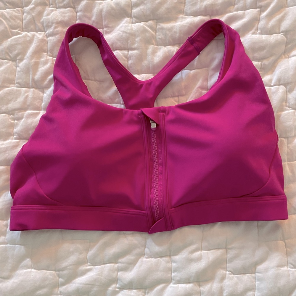 Athleta Ultimate Zip Front Bra in electric fuchsia, size XL.